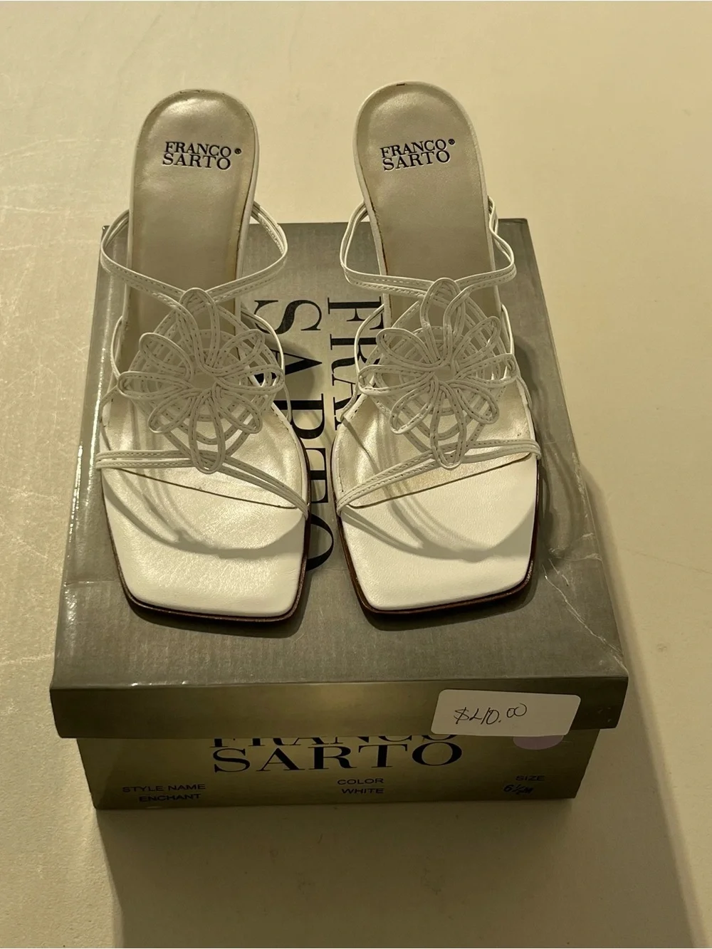 Franco Sarto White Strappy Square-Toe Stiletto Mules